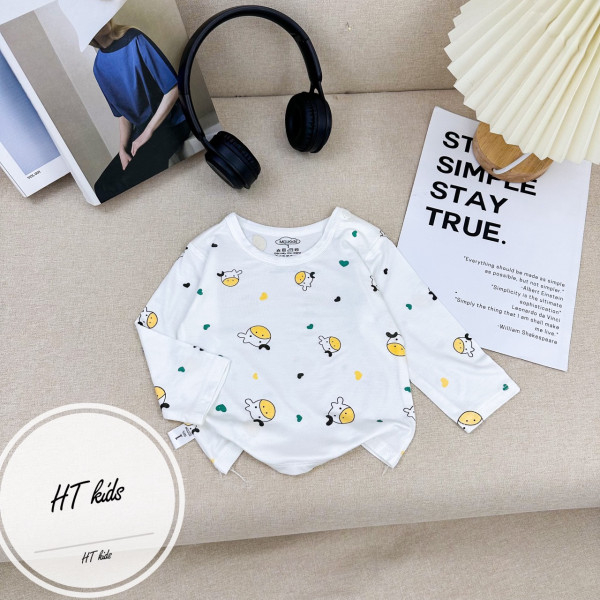 Combo 5 Áo Sơ Sinh Dài Tay - cài vai - chất petit Mềm Mại - co giãn tốt Cho Bé