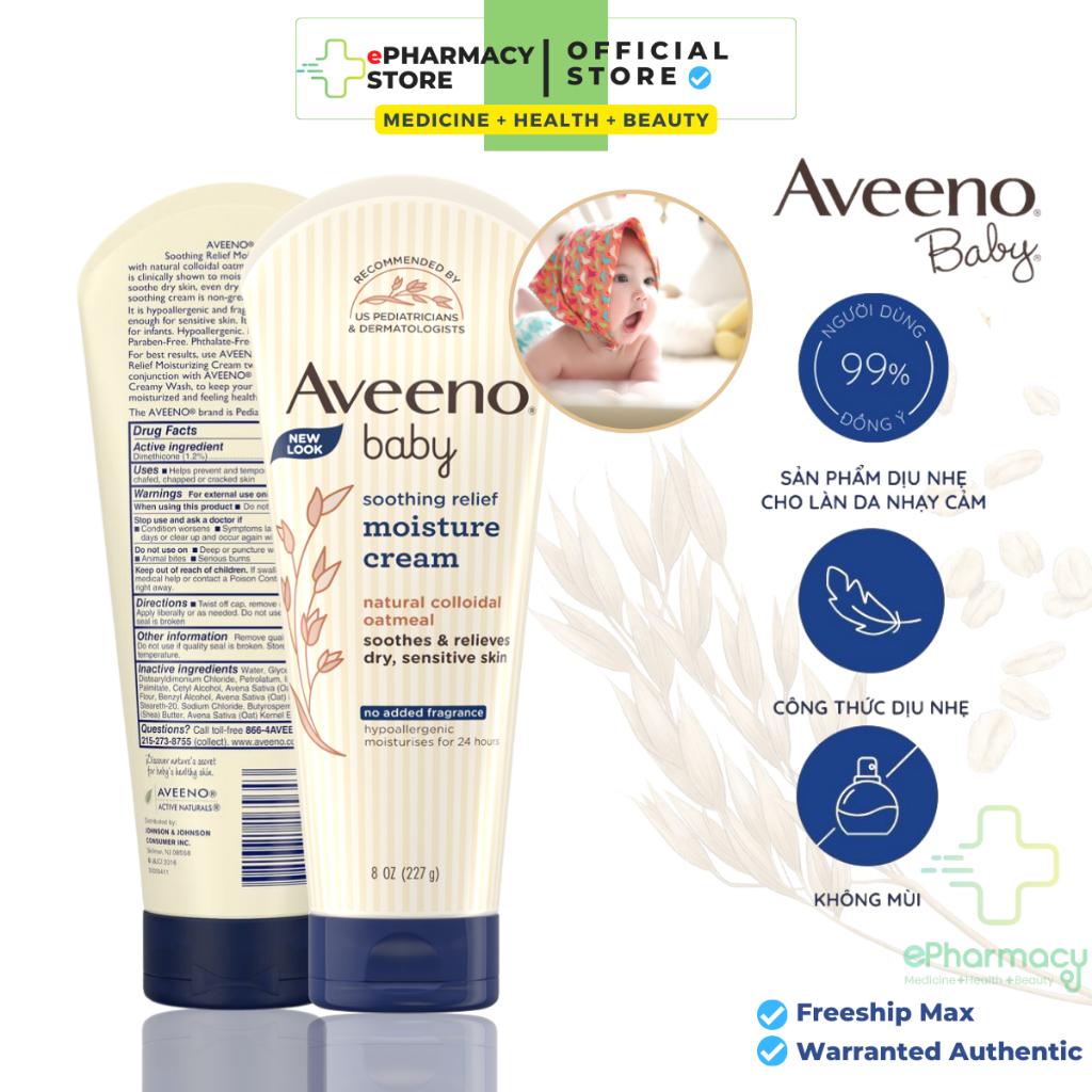 Kem Dưỡng Ẩm Aveeno Baby soothing relief moisture cream dưỡng ẩm cho bé