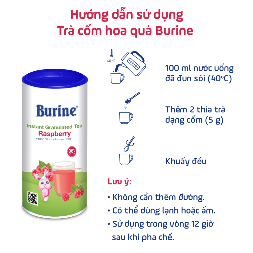 Trà cốm hoa quả Burine dinh dưỡng- Vị Mâm Xôi giúp hỗ trợ tiêu hoá, tăng cường đề kháng (Dành cho trẻ từ 6 tháng)