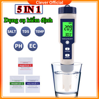 Bút kiểm tra chất lượng nước, đo độ mặn nước 5 là 1 pH/TDS/EC/độ mặn/nhiệt độ, kèm theo 3 gói pH tiêu chuẩn