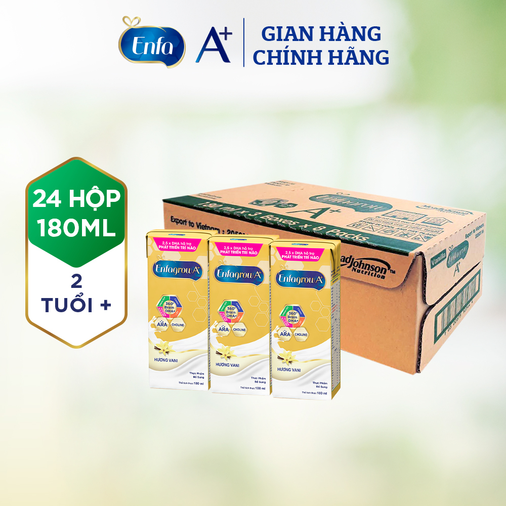 [Tặng gối cao su non] Bộ 2 Thùng 24 hộp Sữa pha sẵn Enfagrow A+ 360° Brain DHA+ - Hộp 180ml