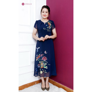 Đầm Voan In Hoa cho mẹ POLLY PL477 chất voan tơ cao cấp thoáng mát