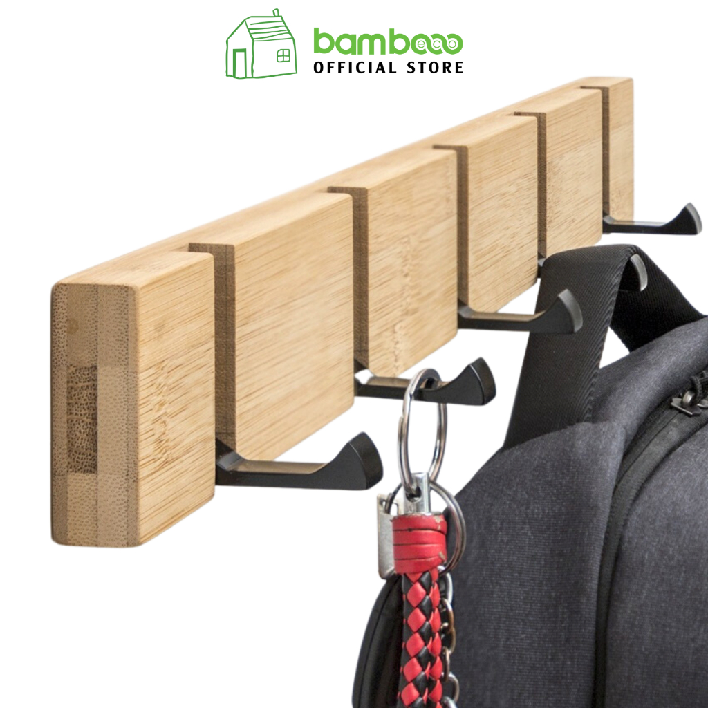 Móc treo bằng tre BAMBOOO ECO giá treo quần áo đa năng có thể gập gọn, gắn tường tiện lợi, trang trí decor nhà cửa
