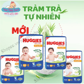 (Cộng 8 miếng)Bỉm Huggies quần M74+8/L68+8/XL62+8/XXL56+8( tràm trà mới)