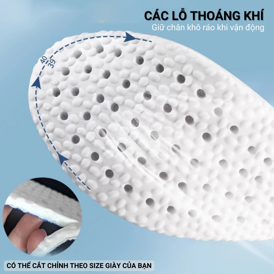 Lót Giày Thể Thao Cao Su Non-Êm Chân Nam Nữ Cao Cấp, Khử Mùi, Thoáng Khí, Ngăn Vi Khuẩn