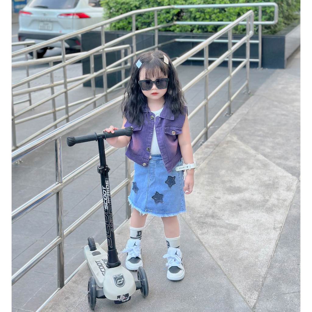 Set jean áo tím mix chân váy ngôi sao cho bé 1 đến 8 tuổi Tiny Winy S116