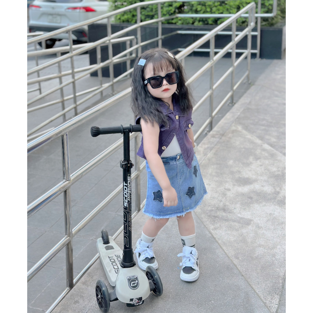 Set jean áo tím mix chân váy ngôi sao cho bé 1 đến 8 tuổi Tiny Winy S116