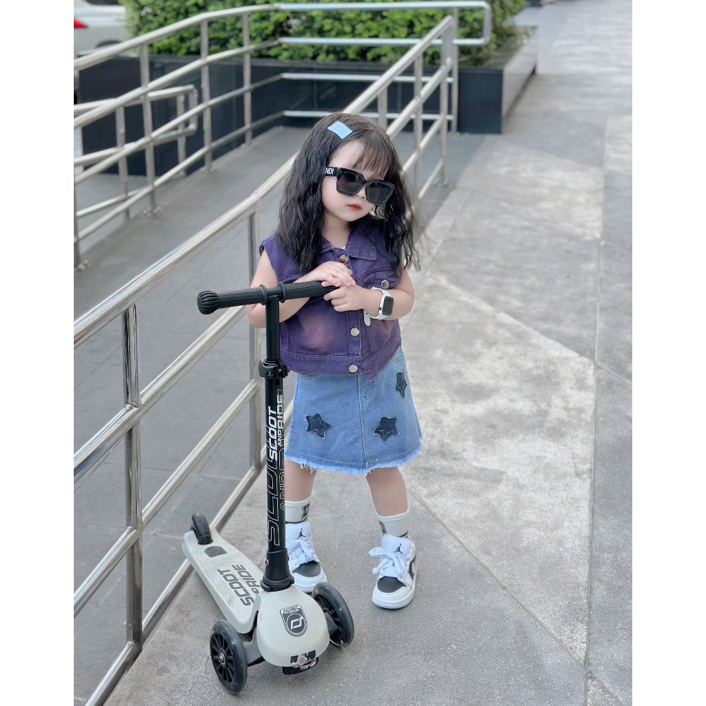 Set jean áo tím mix chân váy ngôi sao cho bé 1 đến 8 tuổi Tiny Winy S116