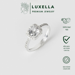 Nhẫn bạc nữ luxella jewelry mặt hình vuông bao quanh ổ đá viền đá lux079