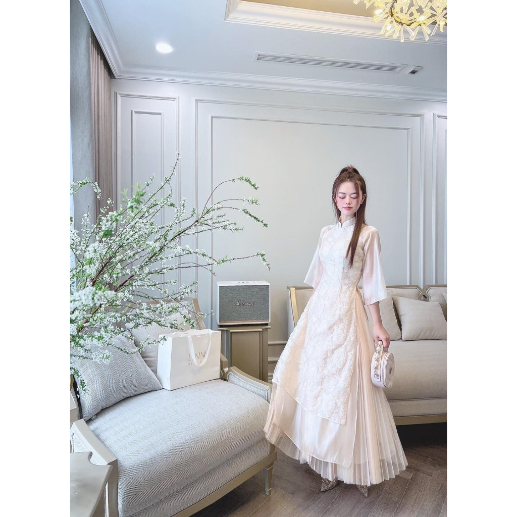 Vải Voan Tơ Ép Hoa Nổi May Váy Đầm Áo Dài
