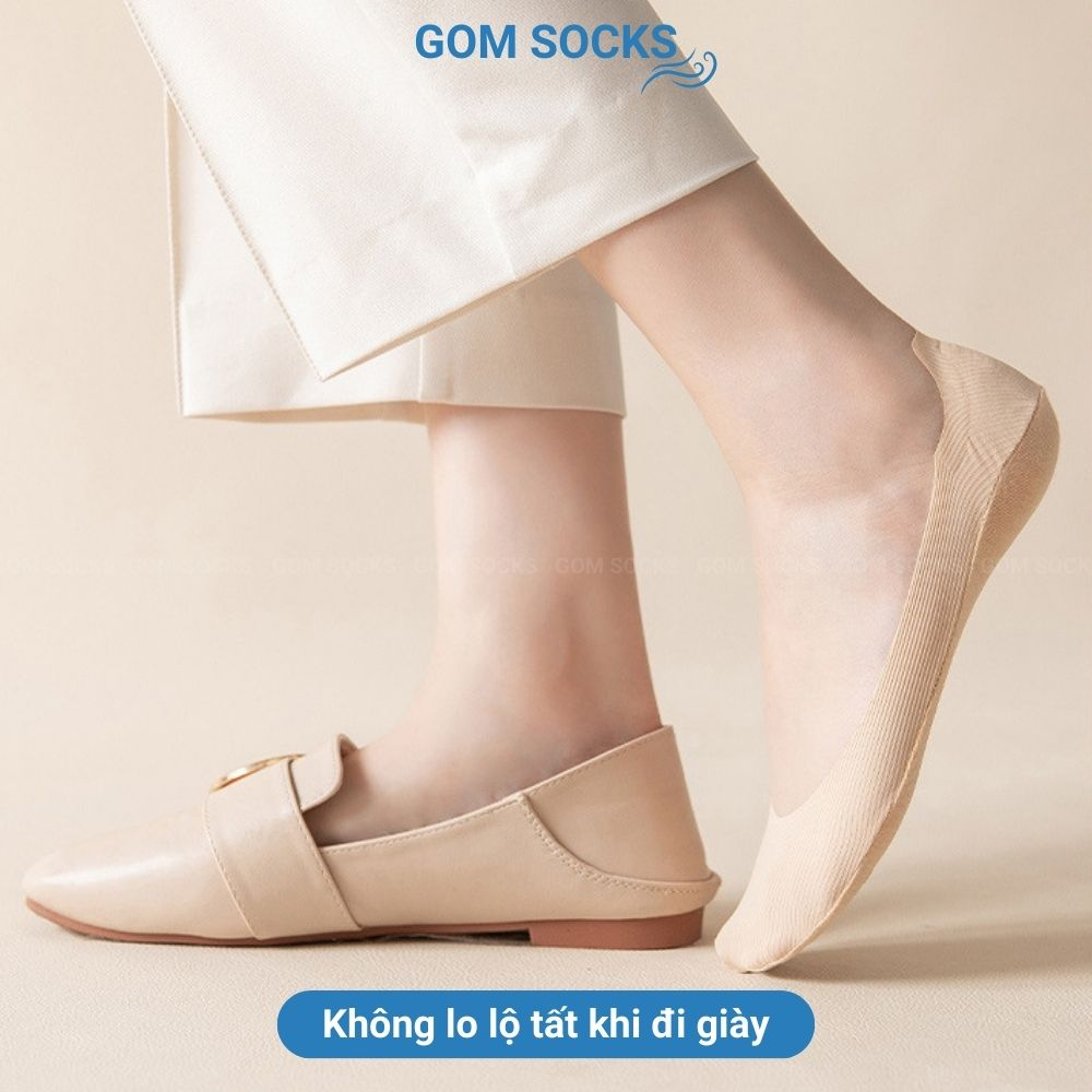 Tất vớ mang giày búp bê GOMSOCKS trơn chất liệu cotton mát, tất lười nữ có đệm cao su chống tuột gót - BUB-KOL-1302-1DOI