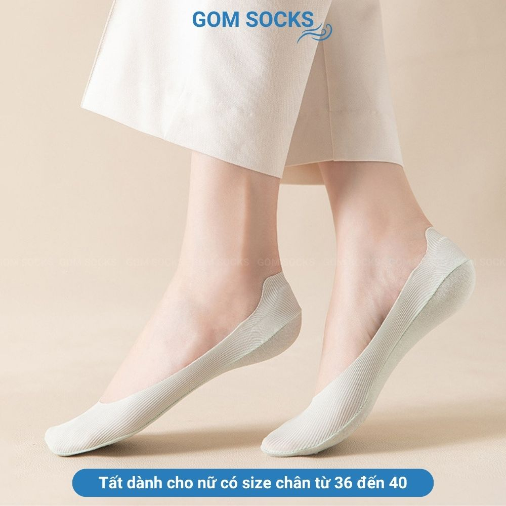 Tất vớ mang giày búp bê GOMSOCKS trơn chất liệu cotton mát, tất lười nữ có đệm cao su chống tuột gót - BUB-KOL-1302-1DOI