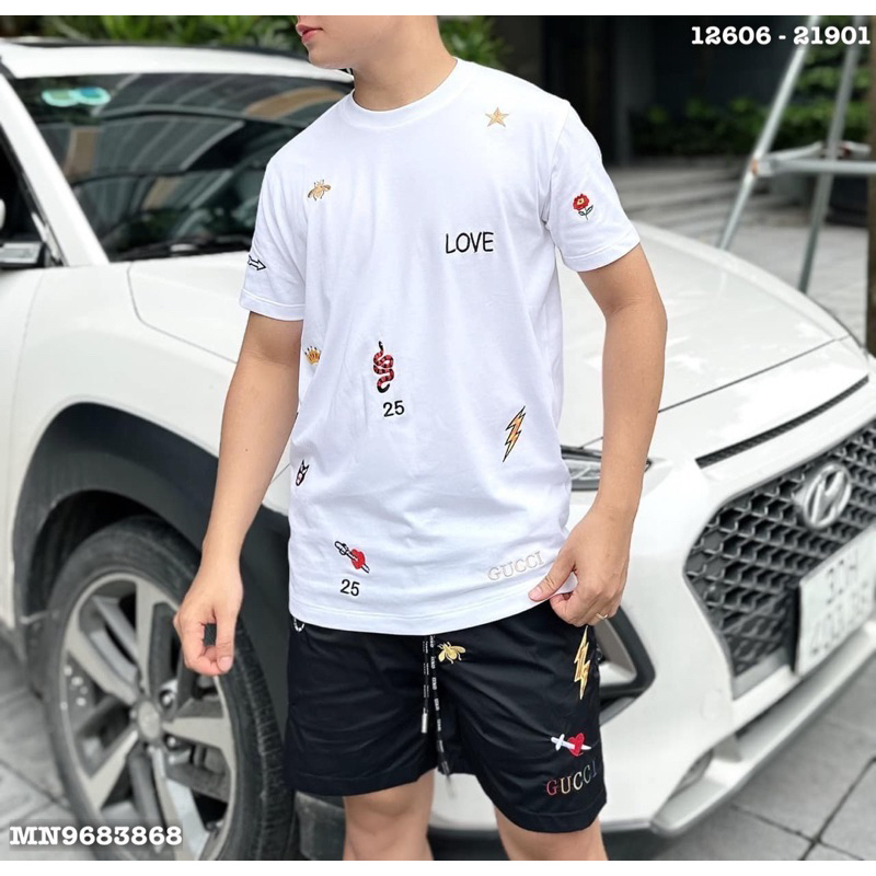 Áo thun thêu tia ong sét rắn gc icon đơn giản,áo phông thêu ong rắn hổ gc trái tim hoa cúc cao cấp