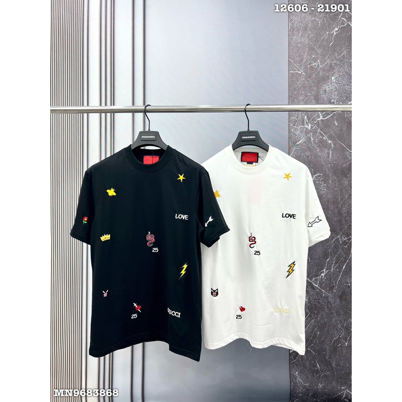 Áo thun thêu tia ong sét rắn gc icon đơn giản,áo phông thêu ong rắn hổ gc trái tim hoa cúc cao cấp