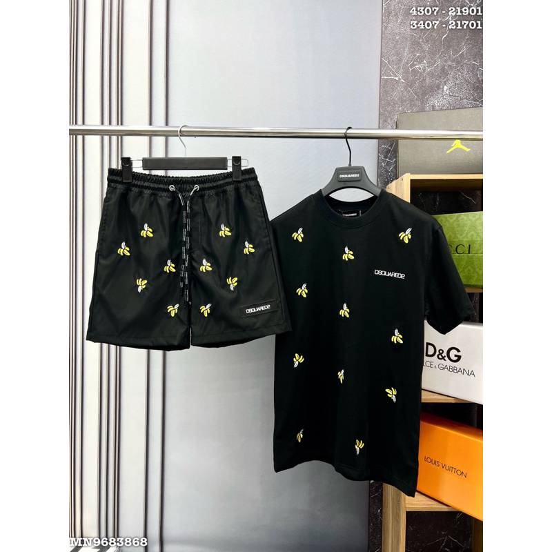 Áo thun thêu hình quả chuối dsq2 đơn giản vải cotton mát lạnh mùa hè