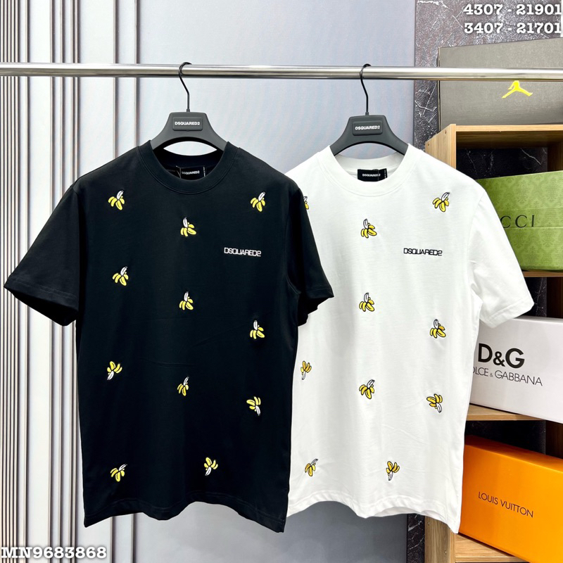 Áo thun thêu hình quả chuối dsq2 đơn giản vải cotton mát lạnh mùa hè