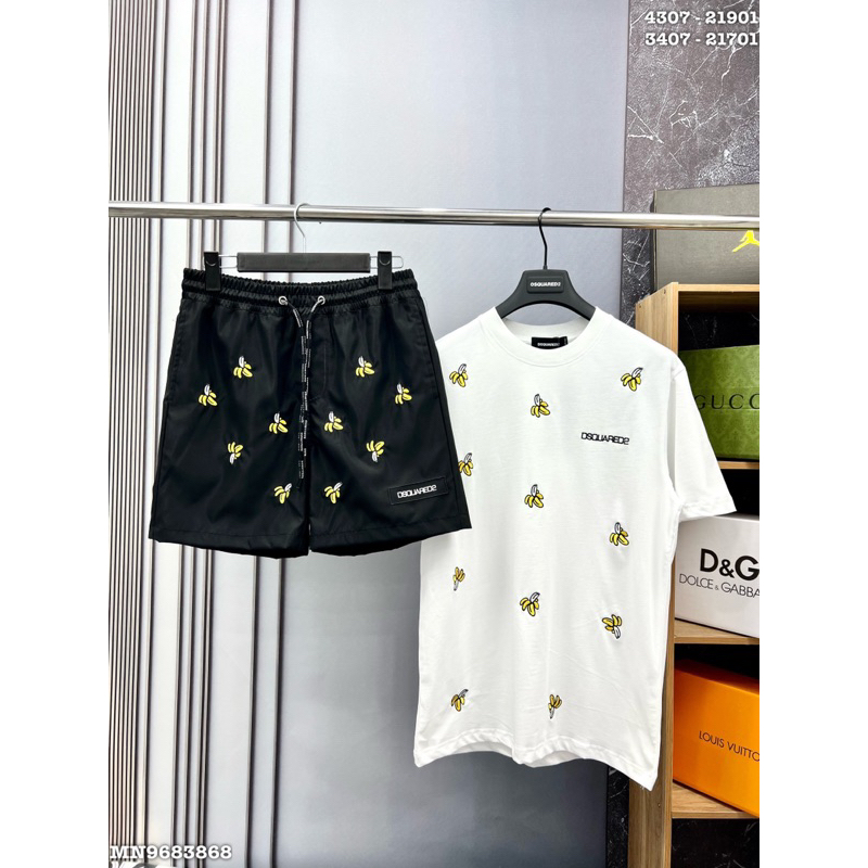 Áo thun thêu hình quả chuối dsq2 đơn giản vải cotton mát lạnh mùa hè