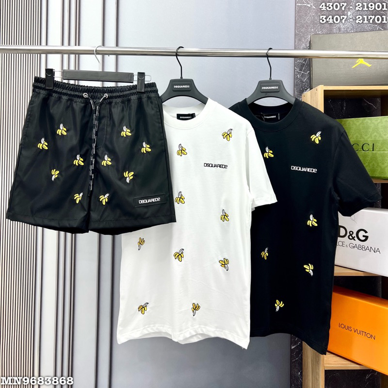 Áo thun thêu hình quả chuối dsq2 đơn giản vải cotton mát lạnh mùa hè