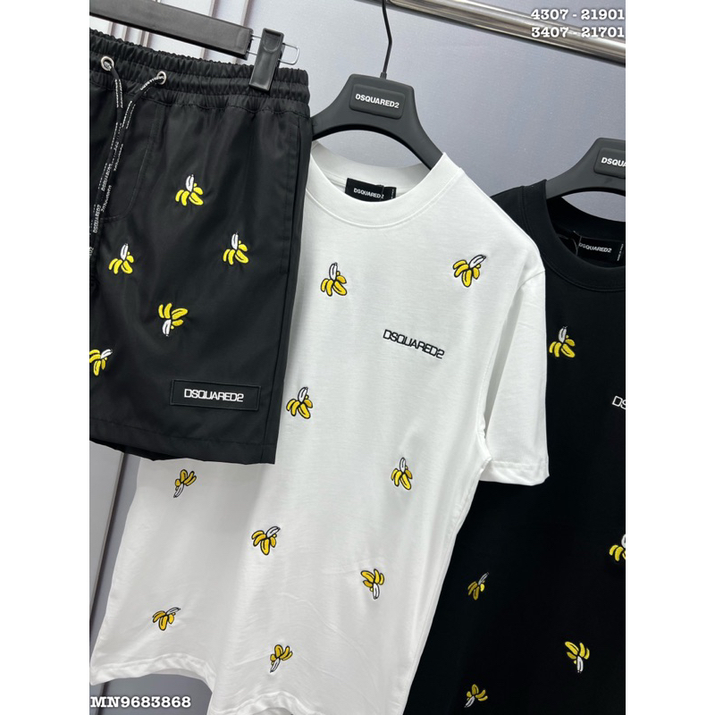 Áo thun thêu hình quả chuối dsq2 đơn giản vải cotton mát lạnh mùa hè