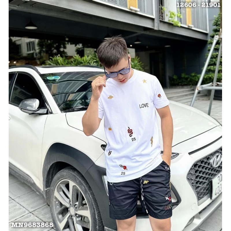 Áo thun thêu tia ong sét rắn gc icon đơn giản,áo phông thêu ong rắn hổ gc trái tim hoa cúc cao cấp