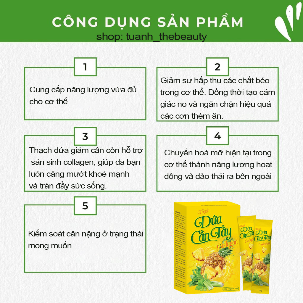 Thạch Dứa Cần Tây collagen hỗ trợ làm đẹp da giảm cân thải mỡ nhanh hiệu quả cấp tốc an toàn hiệu quả (Hộp 10 gói x 25g)