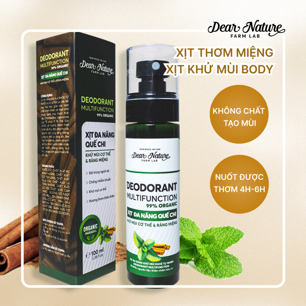 Xịt thơm miệng Dear Nature, hôi nách, hôi chân, khử mùi đa năng Quế Chi, vệ sinh cá nhân 100% thiên nhiên