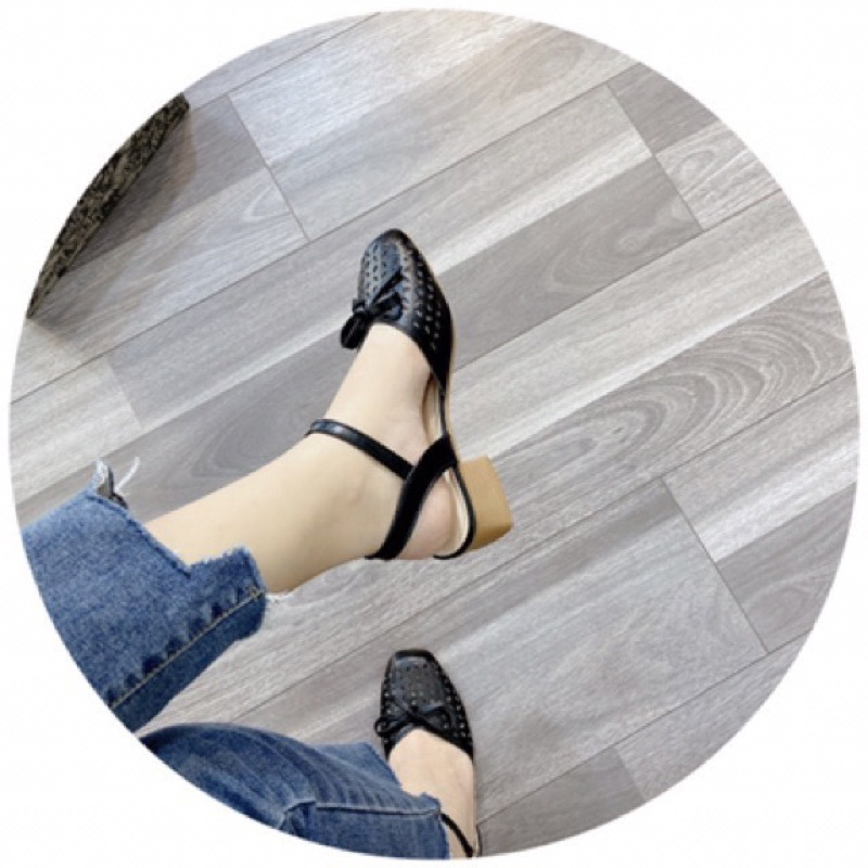 Sandal nữ gót vuông da mềm đế êm thời trang