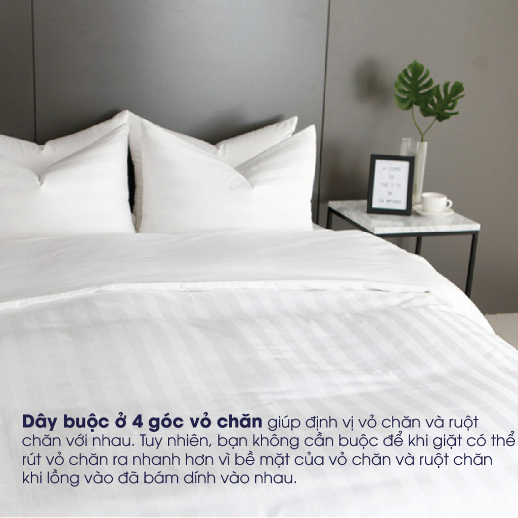 Bộ chăn ga Changmi Bedding trắng sọc 3cm 100% cotton. Tiêu chuẩn khách sạn cao cấp 4 sao và 5 sao - 4 Món