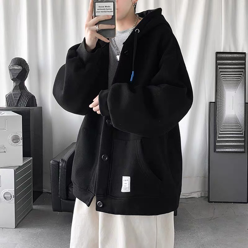 Áo khoác Hoodie unisex - Hai Hàng Cúc - Áo hoodie có mũ trùm đầu 2 lớp dày dặn phong cách Hàn Quốc. X.STORE