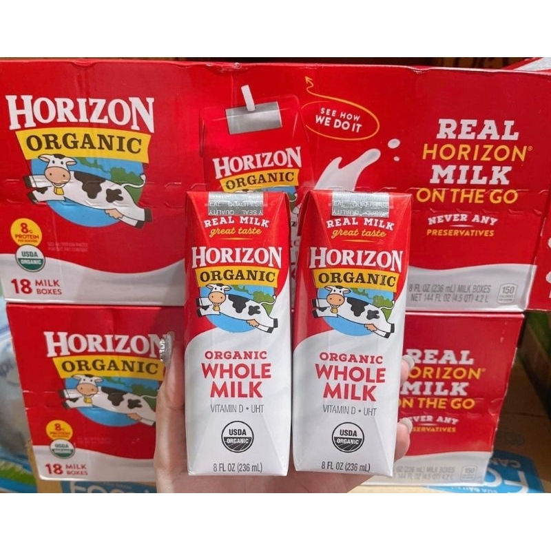 Thùng 18 Hộp Sữa Tươi Horizon Nước Horizon Organic Whole Milk cho bé từ 12 tháng tuổi 236ml/hộp của Mỹ
