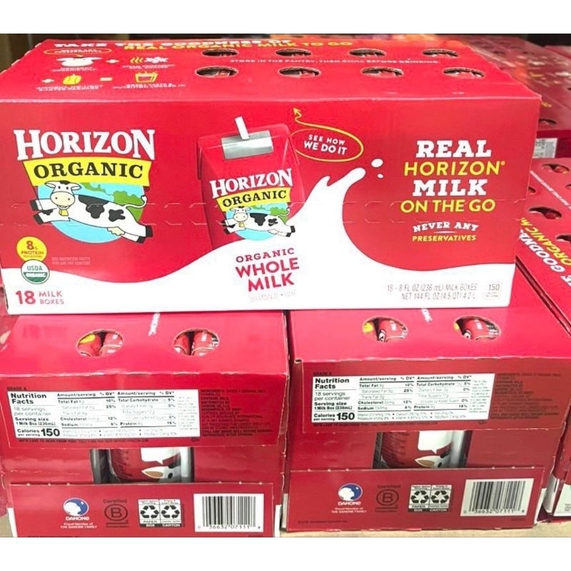 Sữa tươi dạng nước Horizon Organic Whole Milk cho bé từ 12 tháng tuổi 236ml/hộp của Mỹ