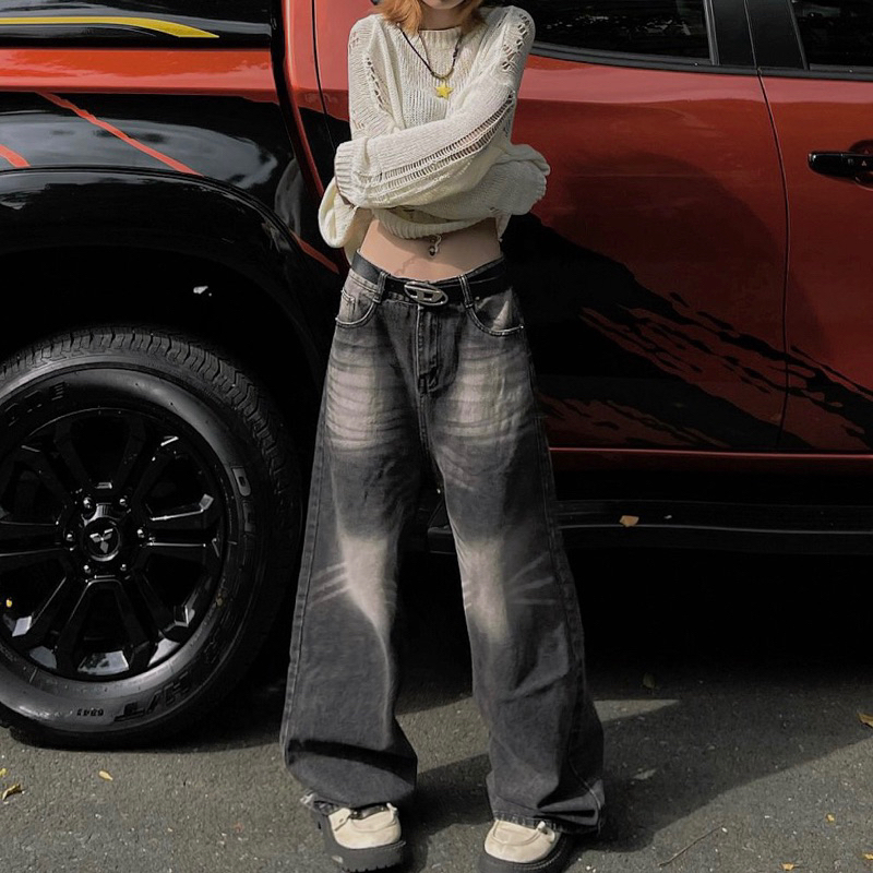 Quần Jean wash trơn màu XÁM ĐEN cực chất, Unisex cho cả nam và nữ, phối rách gấu quần cá tính Cotton