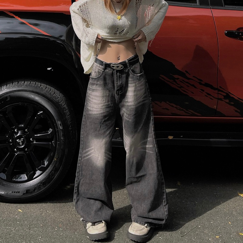 Quần Jean wash trơn màu XÁM ĐEN cực chất, Unisex cho cả nam và nữ, phối rách gấu quần cá tính Cotton