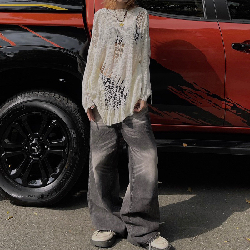 Quần Jean wash trơn màu XÁM ĐEN cực chất, Unisex cho cả nam và nữ, phối rách gấu quần cá tính Cotton