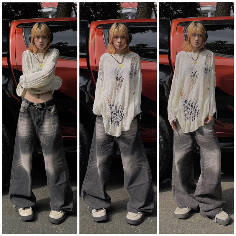 Quần Jean wash trơn màu XÁM ĐEN cực chất, Unisex cho cả nam và nữ, phối rách gấu quần cá tính Cotton