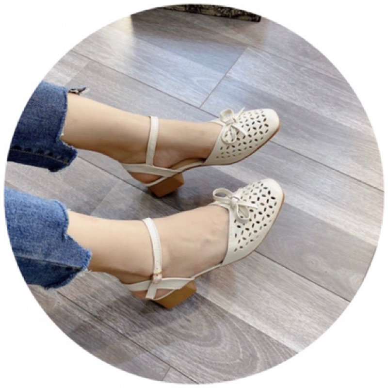 Sandal nữ gót vuông da mềm đế êm thời trang
