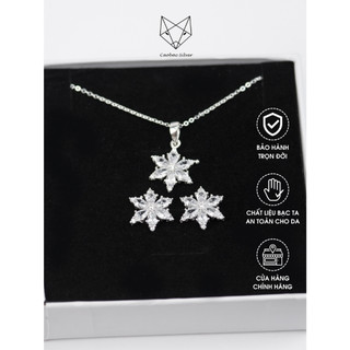 Bộ Trang Sức Bạc Ta Cao Cấp CaoBac Silver Hoa Sáu Cánh Nạm Đá Sang Trọng Cho Bạn Nữ