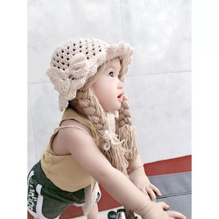 Mũ len có 2 bím tóc giả vành đội được 2 kiểu có dây buộc
