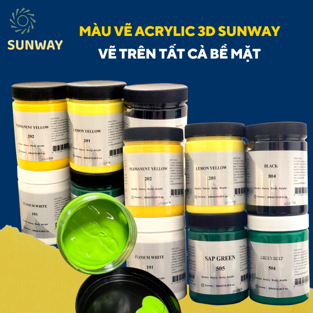 Màu vẽ acrylic đài loan hũ 500ml, vẽ tranh tường ngoài trời, vẽ toan, vẽ giấy, vẽ trên tất cả bề mặt