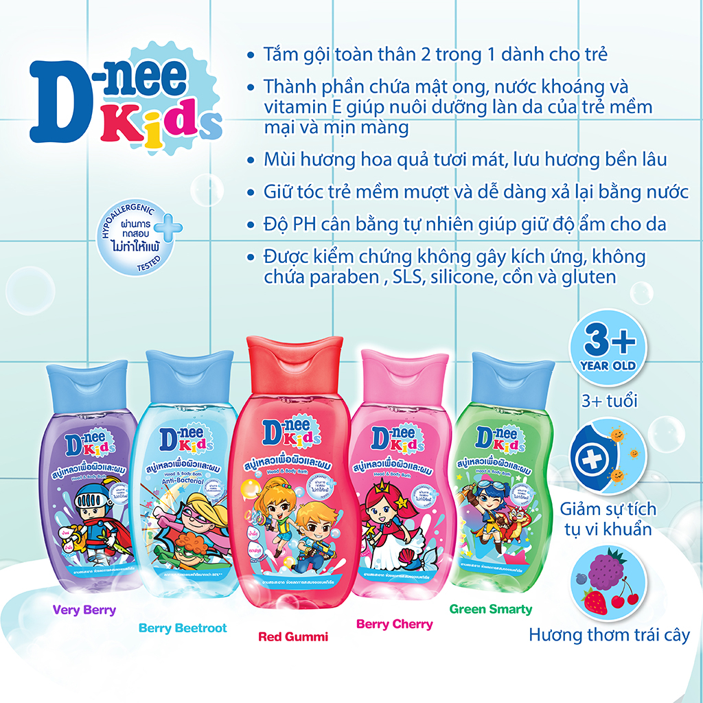 Tắm gội toàn thân trẻ em  D-nee 400 ML - Berry Cherry