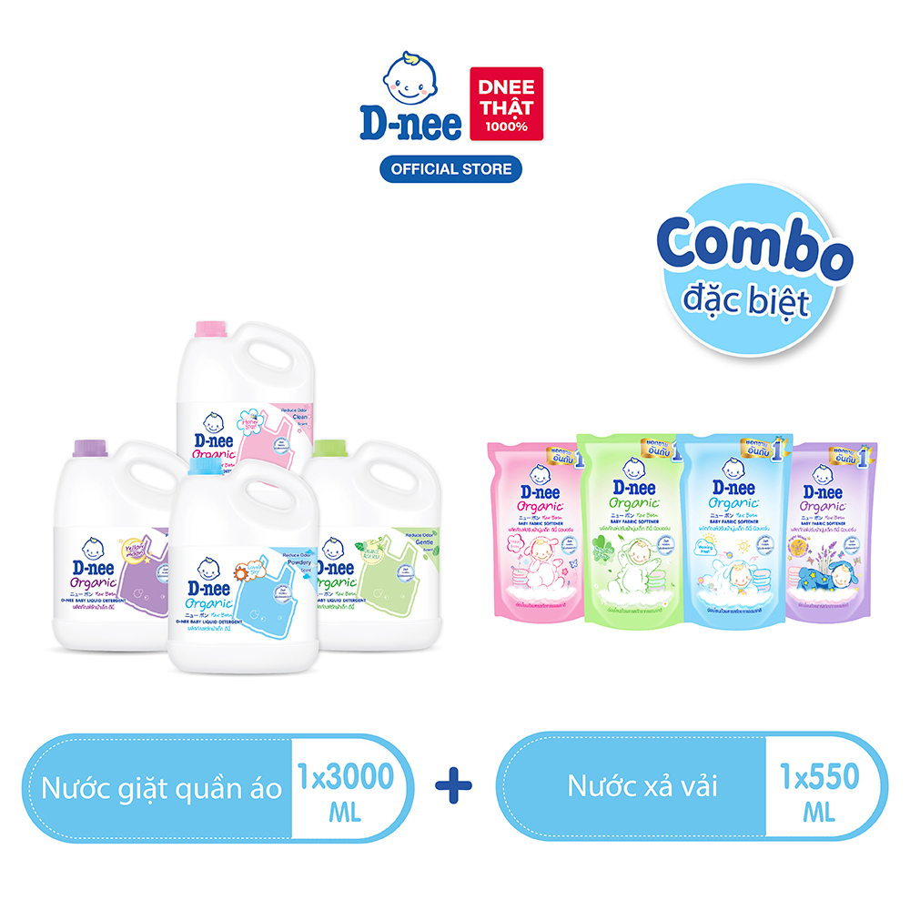 Nước giặt quần áo D-nee 3000 ML + Nước xả vải D-nee 550/600 ML