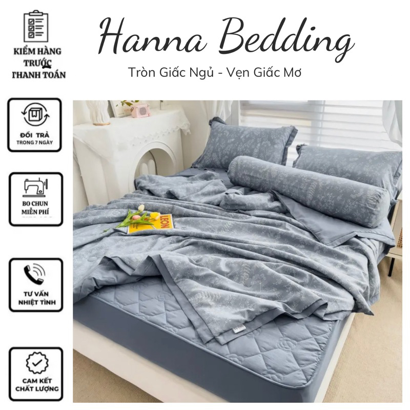 Bộ Cotton Đũi Mềm Mát 5 Món - Ga Chun Trần - Chăn Trần Hè (Có Vỏ Gối Ôm)