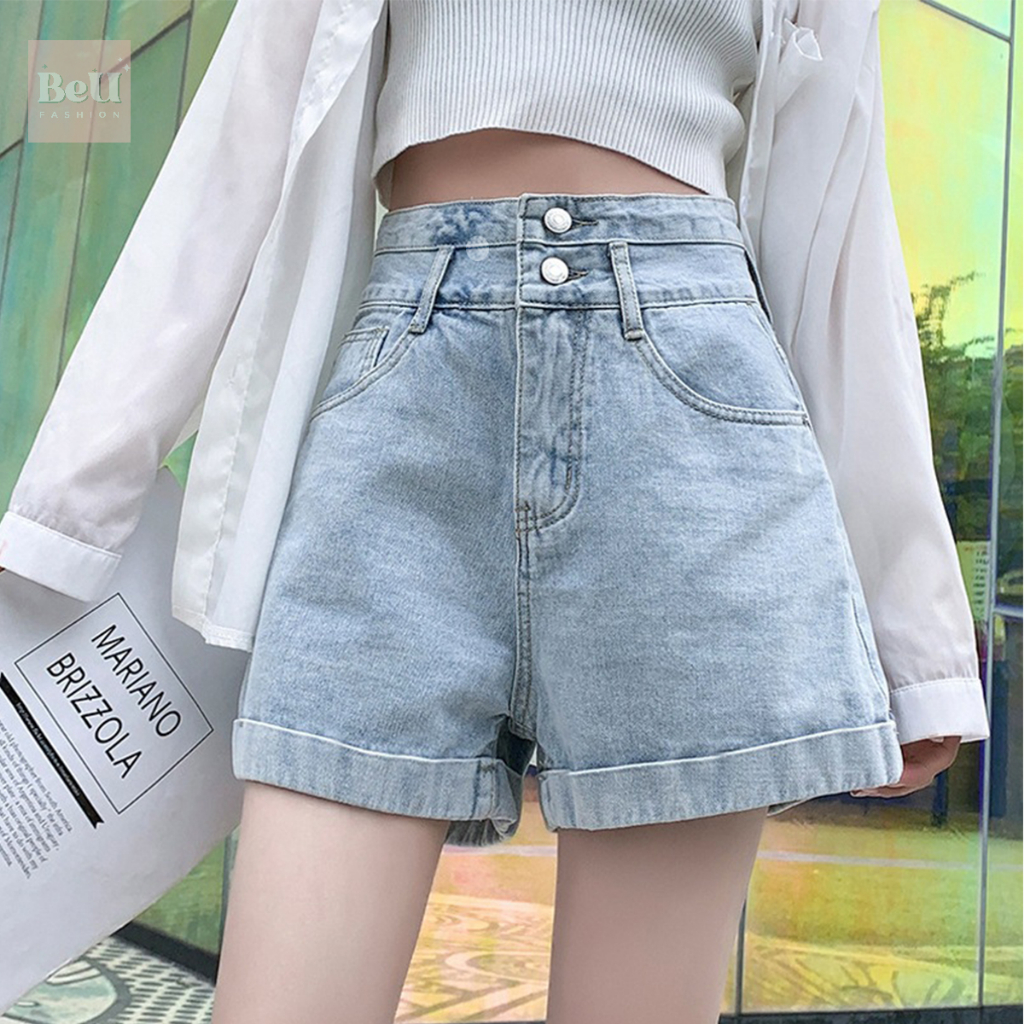Quần Sooc Jeans Nữ TDSHOP Cạp Cao Xanh Nhạt Nắp Túi Nhỏ Độc Đáo Cá Tính Qs34