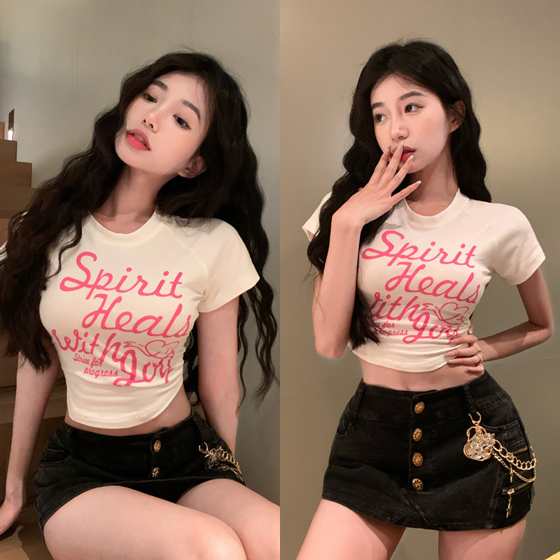 Áo Thun Croptop Tay Ngắn Cổ Tròn In Chữ Thời Trang Mùa Hè Cho Nữ
