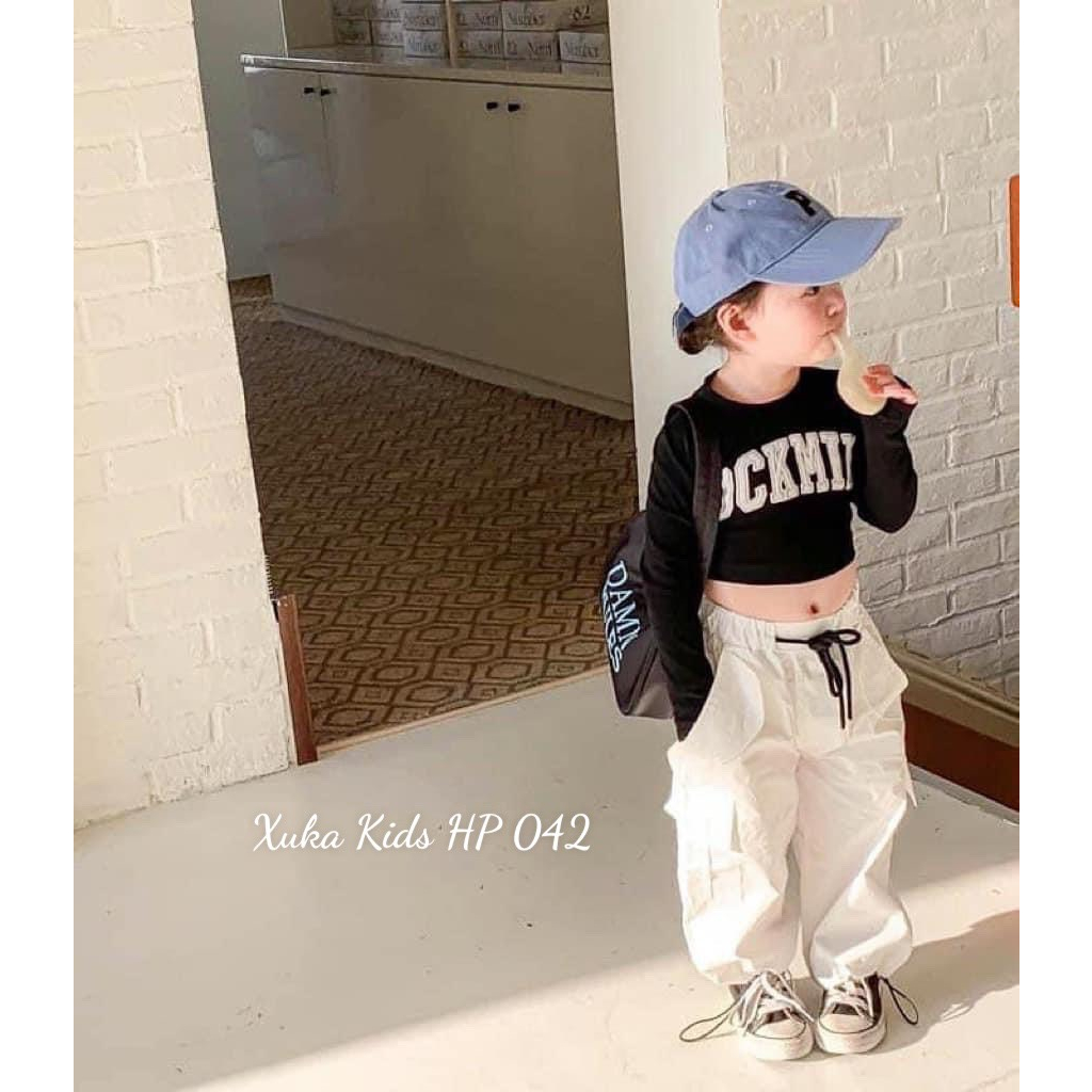 ÁO CROPTOP DÀI TAY KÈM QUẦN TÚI HỘP BÉ GÁI 12-30KG