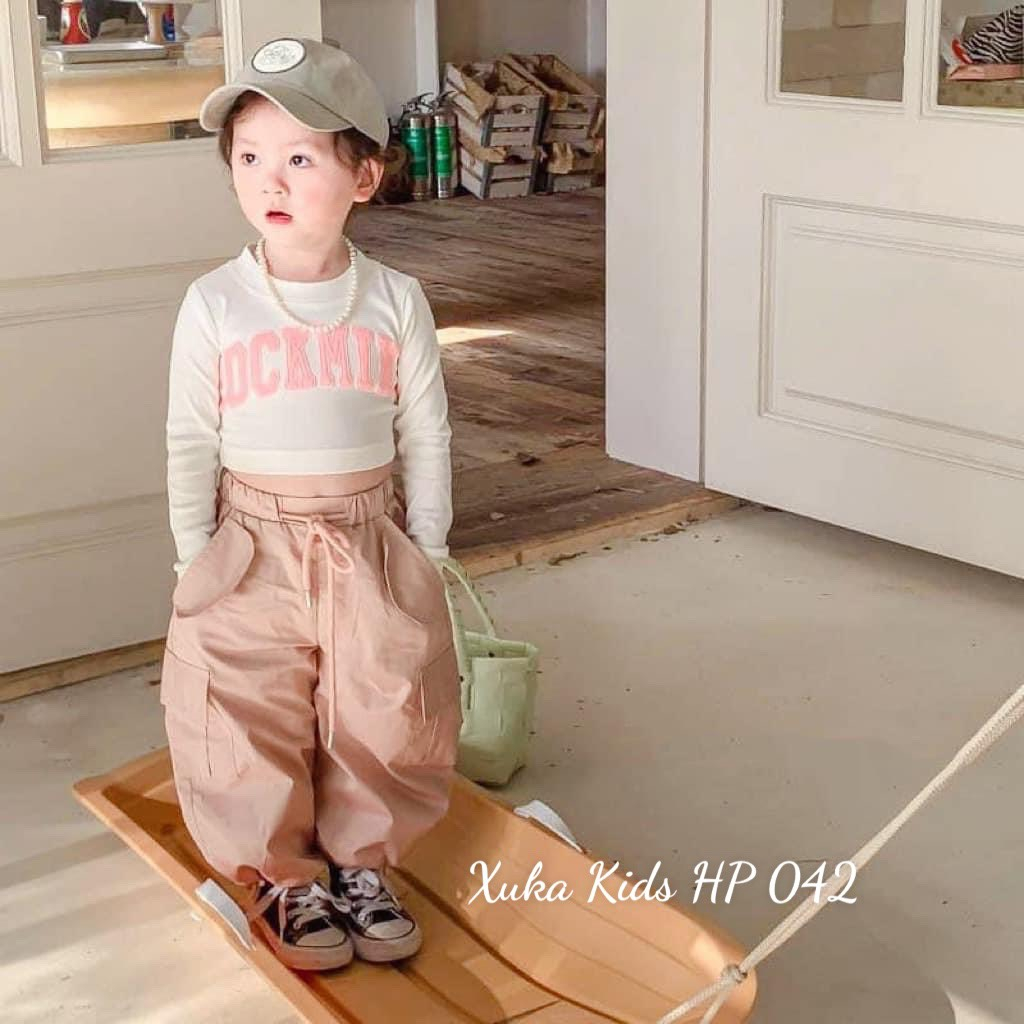 ÁO CROPTOP DÀI TAY KÈM QUẦN TÚI HỘP BÉ GÁI 12-30KG