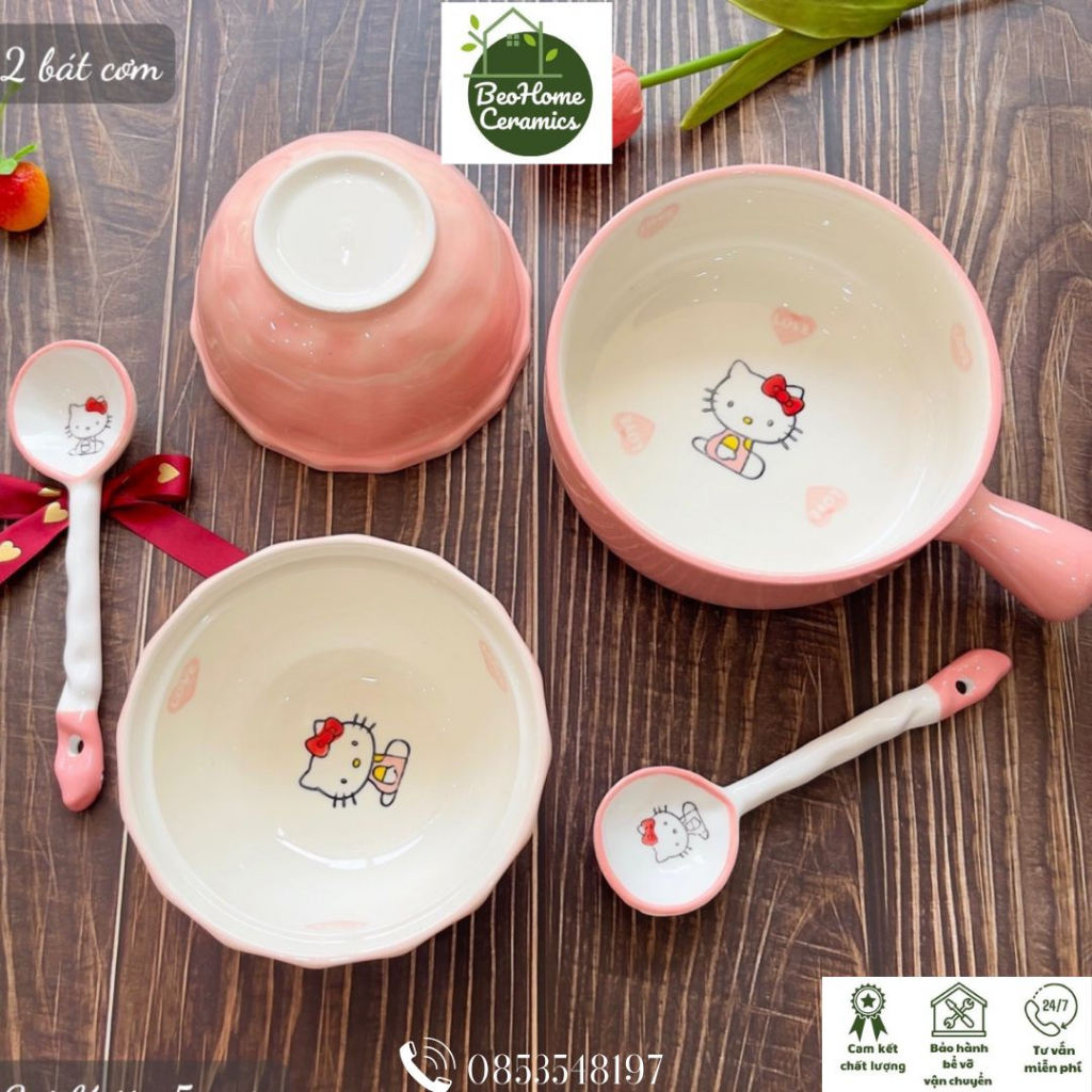 Bộ Bát Đĩa Sứ Bát ăn cơm Bát Ăn Chè Bát Ăn Dặm Cho Bé HÌnh Kitty Xinh Yêu
