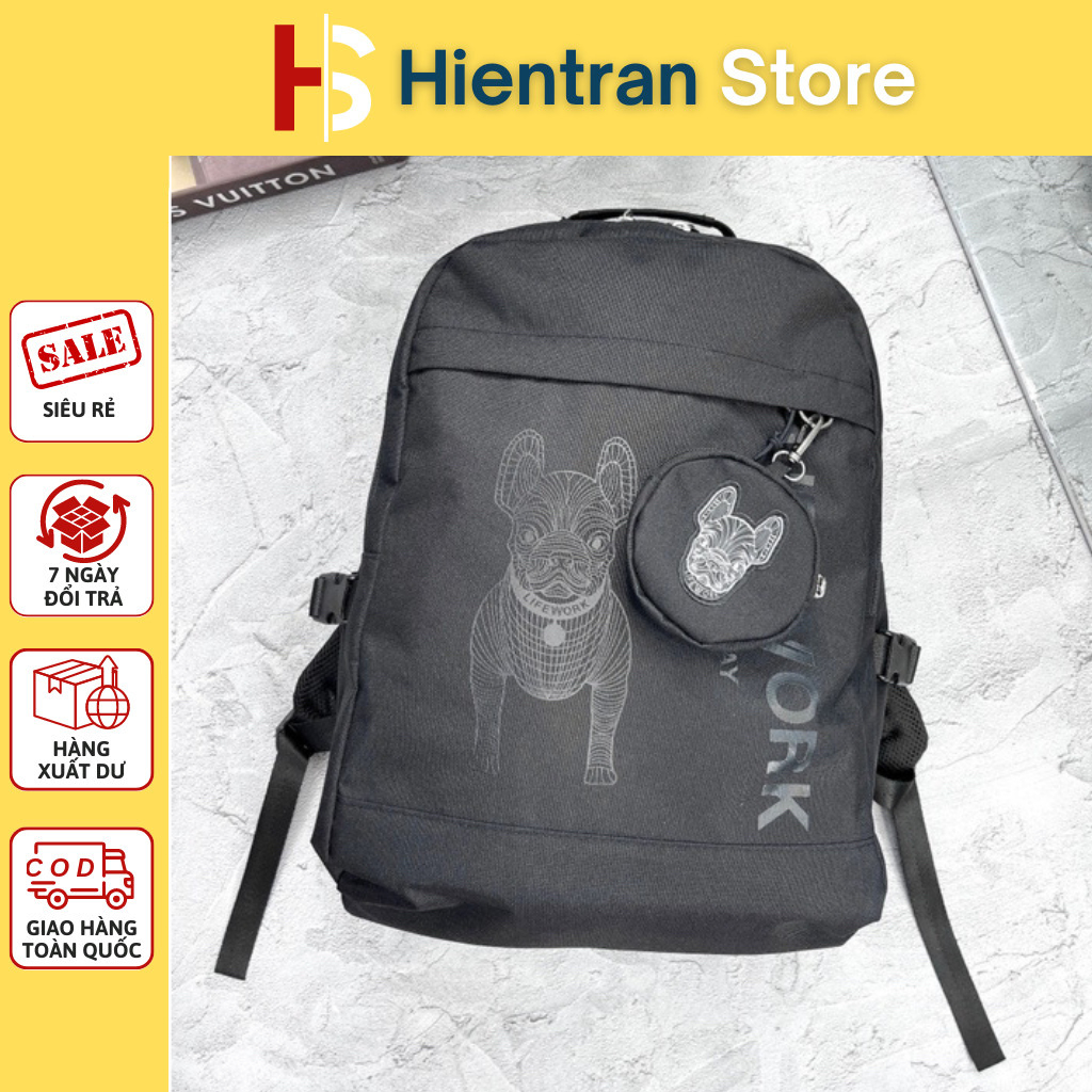 Balo lifework in hình chó có kèm túi nhỏ chất vải canva chống thấm B554