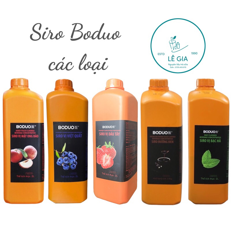 Siro Boduo vị dâu,đào,việt quất ,bạc hà,táo xanh ,đường đen,chanh le chai 2l ,sữa chua 900g