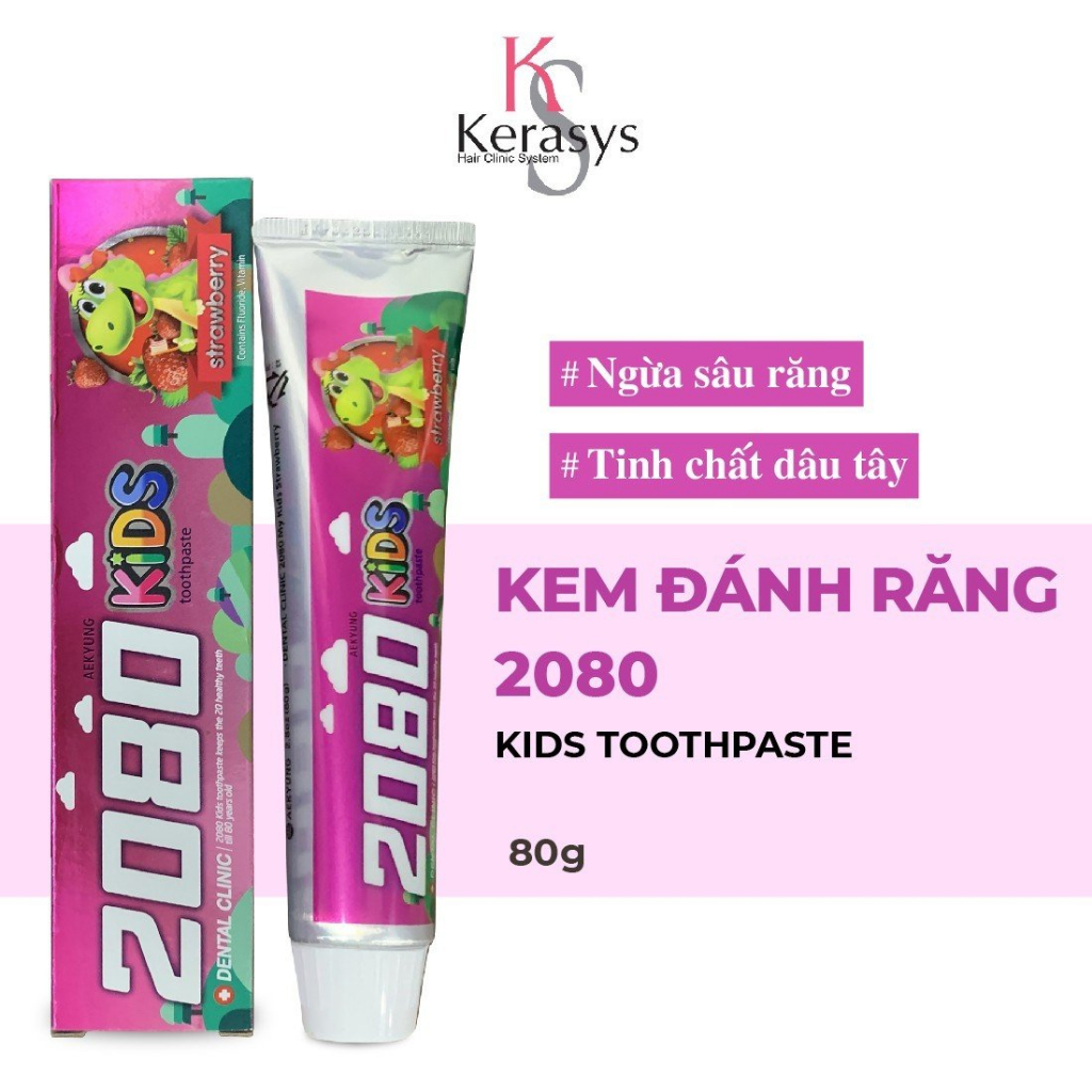 Kem đánh răng trẻ em 2080 Kids Toothpaste Hàn Quốc ngừa sâu răng tinh chất dâu tây 80g